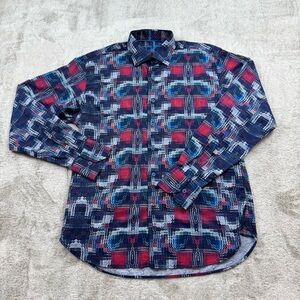 Luchiano Visconti black button down shirt men’s M paisley geometric multicolor